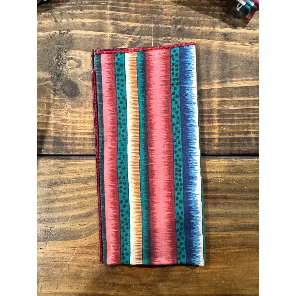 Vintage Striped Cloth Napkins Set of 7 Pink‎ Teal Blue Ikat Boho 16x16.5 Western